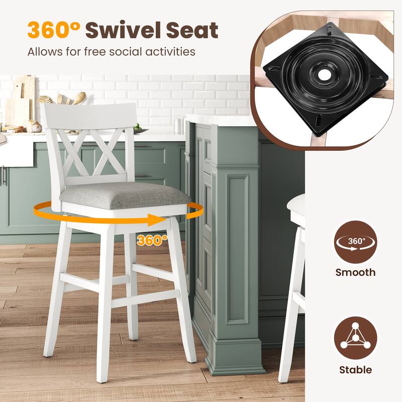 31" Tall Swivel Bar Chair with Ergonomic Backrest and Upholstered Seat for Kitchen Counter or Bar Island - 21.5" x 19" x 43"