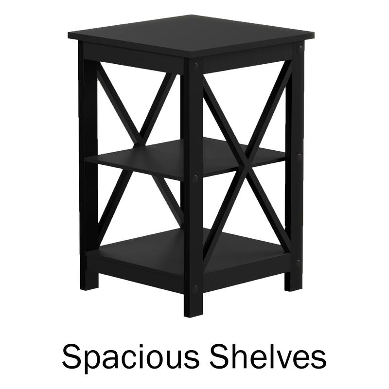 Lavish Home Set of 2 End Tables or Nightstands with Storage Shelves