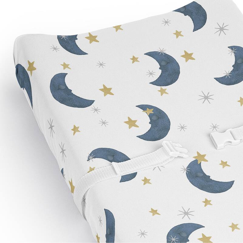 Sweet Jojo Designs Moon and Star Boy, Girl, Unisex/Gender Neutral Changing Pad Cover Sheet - Watercolor, Celestial, Outer Space