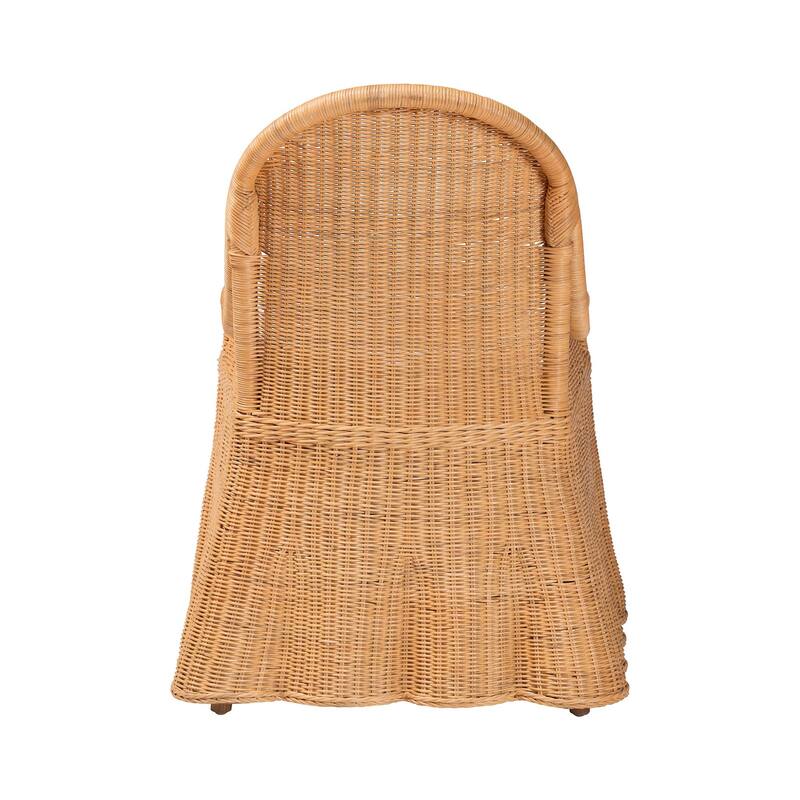 Maya Natural Rattan Accent Chair - Hand Woven Wicker Dining Chair with Scalloped Skirt and Cushion, Coastal Boho Style Seating