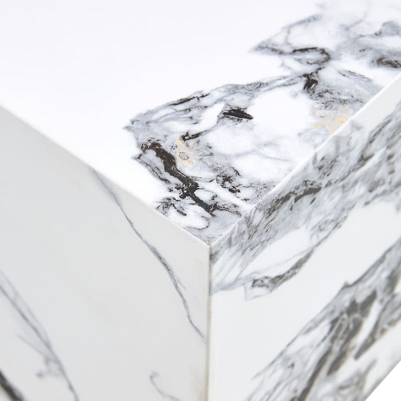 GDFStudio Kaelthas Wood Cube Coffee Table with Marble Texture