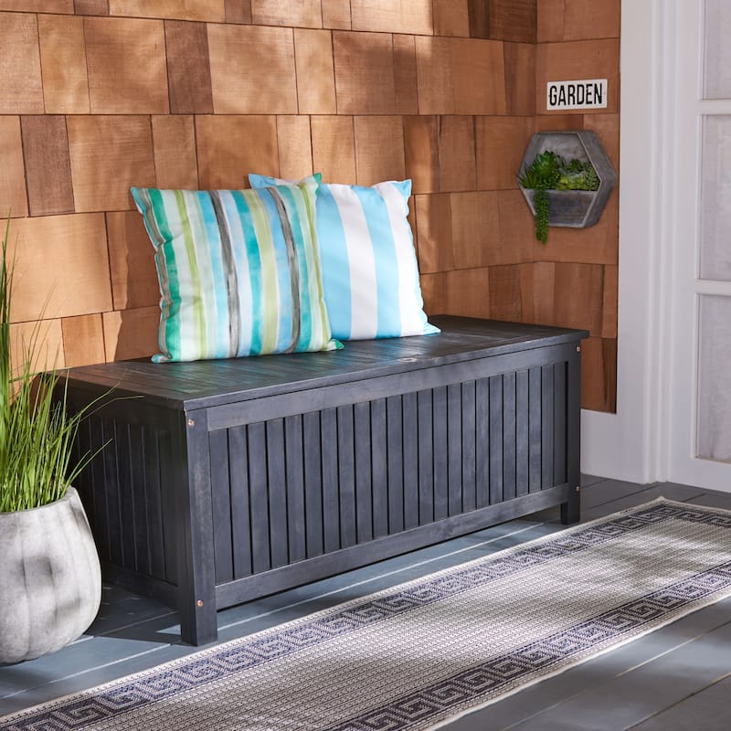 SAFAVIEH Outdoor Priscila Cushion Storage Box - Black - 48Wx20Dx19H