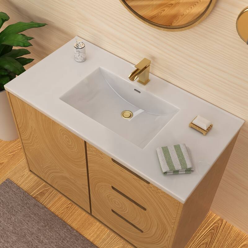 Countertop Vanity Sink with Integrated Rectangular Bowl