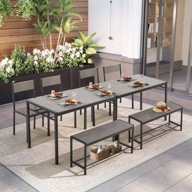 Space-Saving Dining Table Set for 4-6 People with Storage Shelf and Bench, Ideal for Living Room and Dining Room