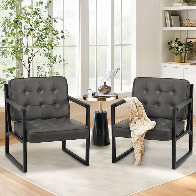 Leather Accent Chair, Accent Arm Chair Comfy Armchair with Metal Legs - Set of 1