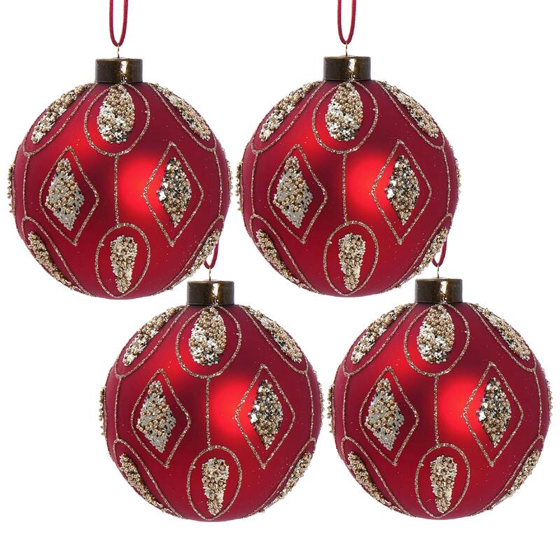 D4.7" Christmas Ball Ornaments, Glass Decorative Hanging Ball Christmas Tree Ornaments for Holiday, Set of 4
