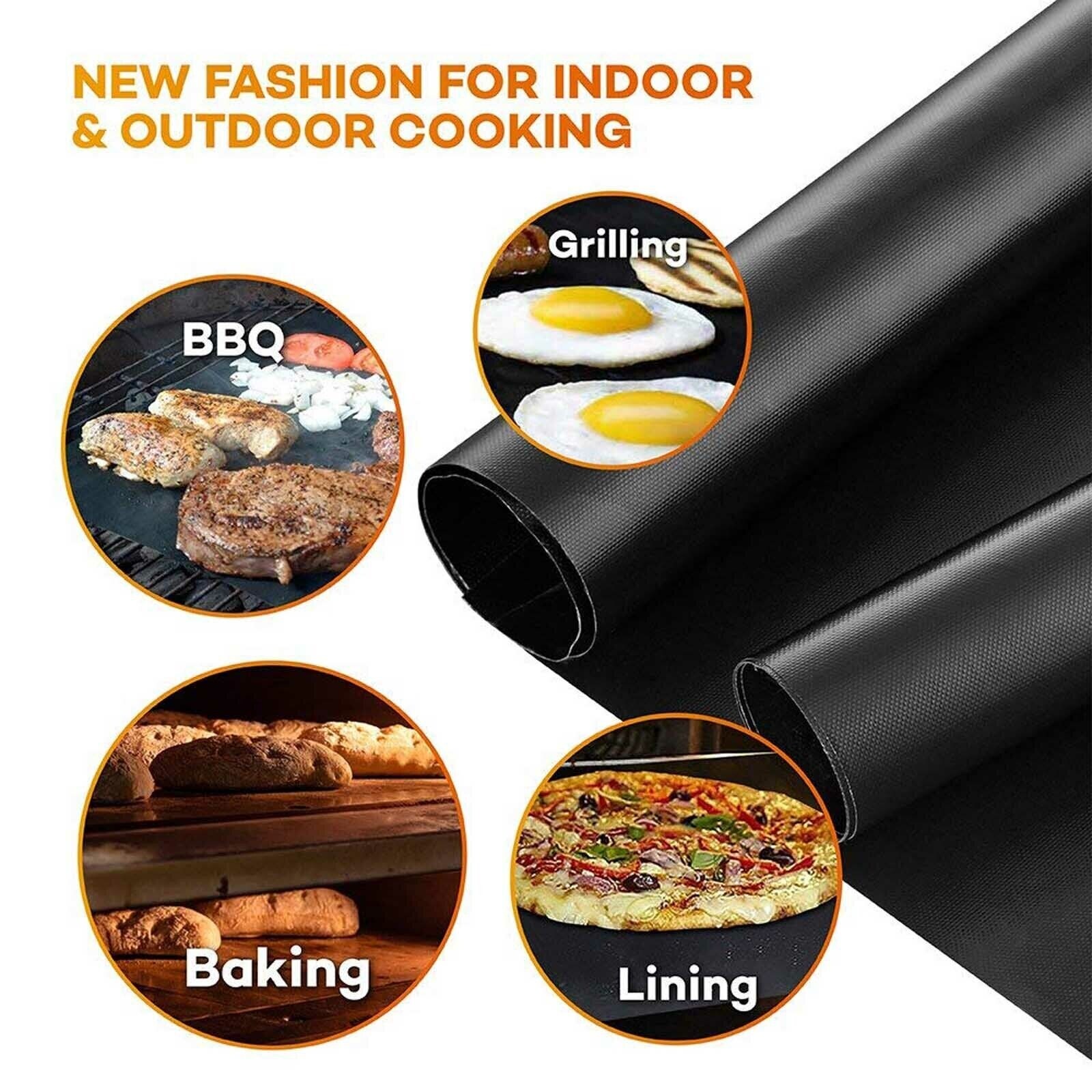 4 Pack Non Stick BBQ Grill Mat Oven Liners Black 2 Pcs