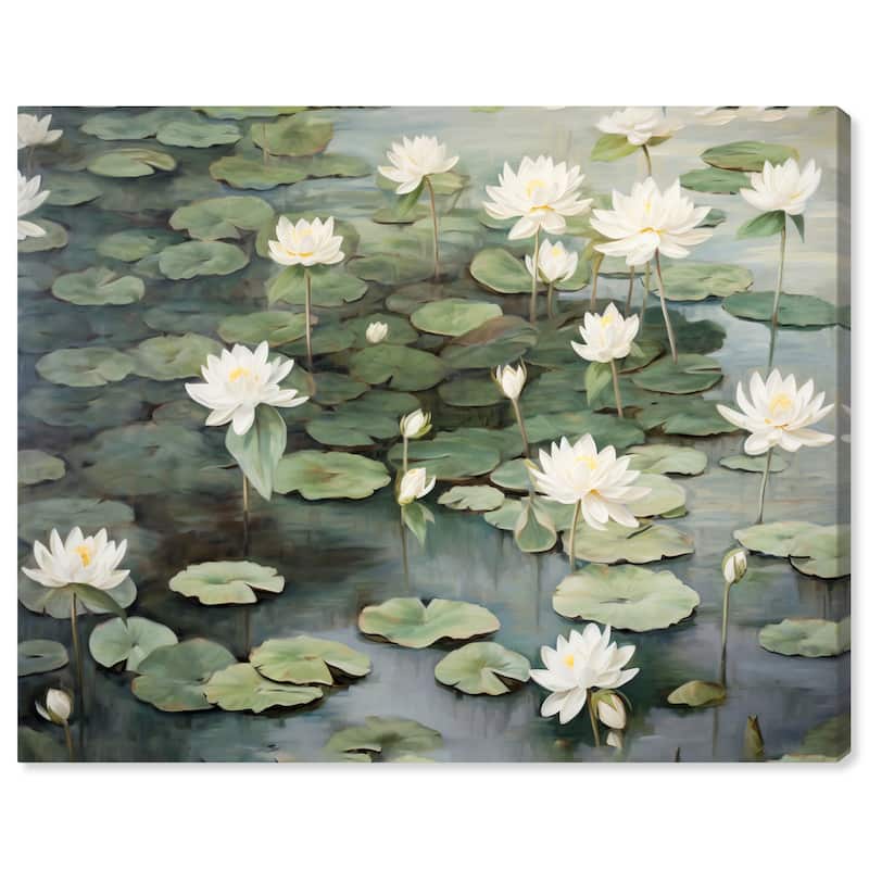 Wynwood Studio Canvas Floral and Botanical Beautiful Lotus Flowers Green and Dark Green Traditional Wall Art Canvas Print