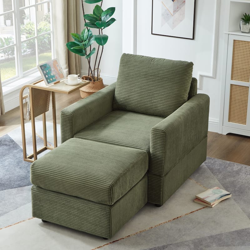 GDFStudio Classic Corduroy Club Chair with Ottoman - Green