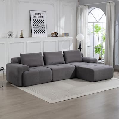 L-Shaped Convertible Sectional Sofa Bed with Memory Foam & Steel Frame, Corduroy Fabric, Grey