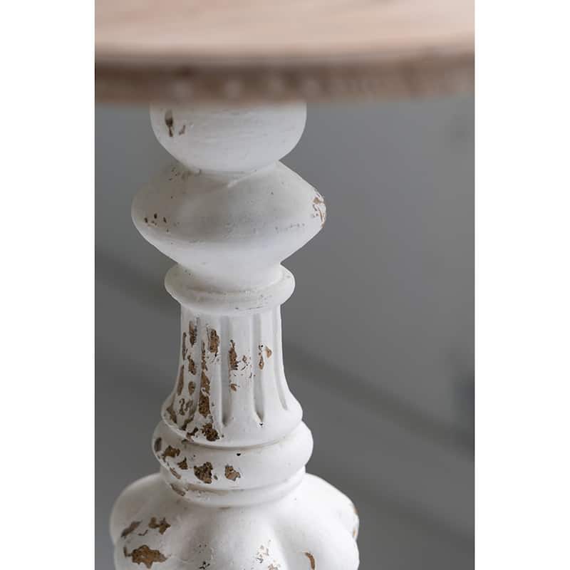 Round Pedestal Side Table with Carved Base Fir Wood Construction