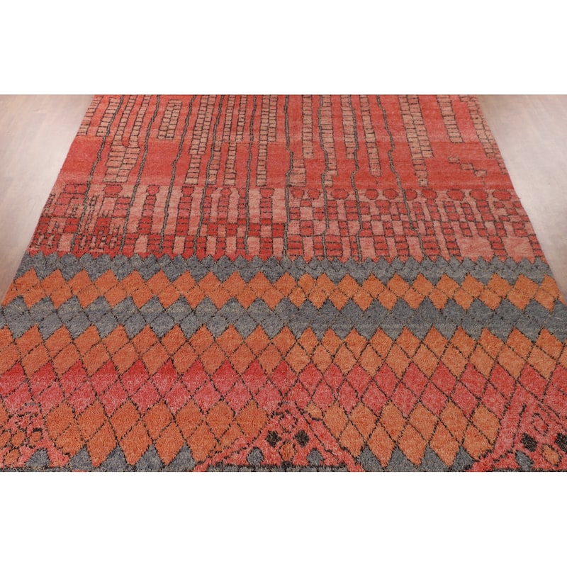 Geometric Coral Moroccan Large Oriental Area Rug Handmade Wool Carpet - 11'4" x 18'6"
