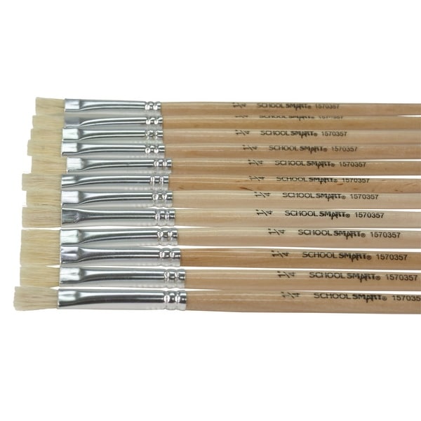 1//2 Inch Pack of 12 School Smart White Bristle Long Handle Paint Brush