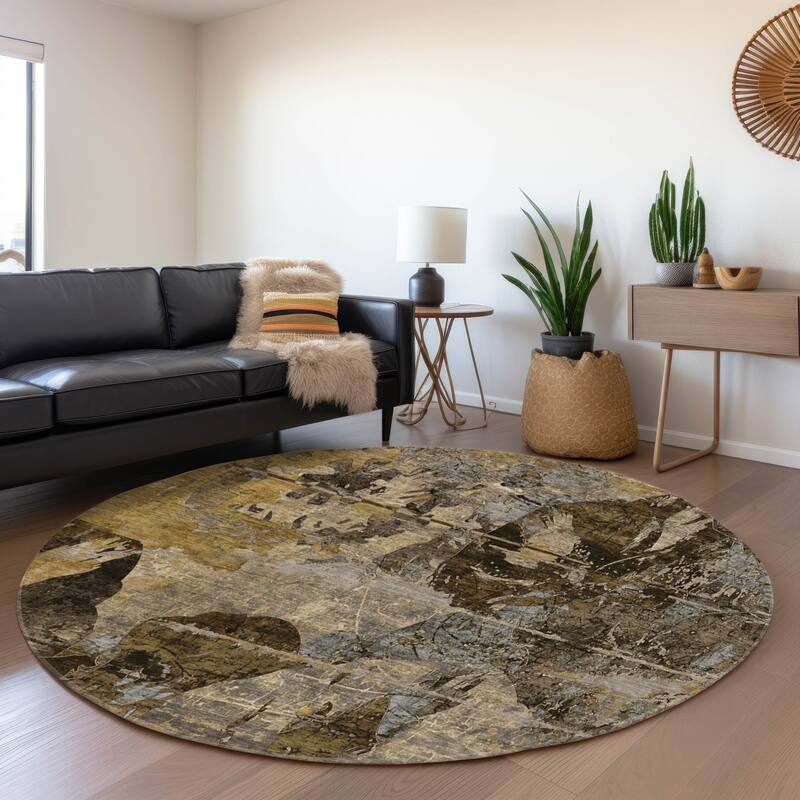 Premium Washable Super Soft Solid Abstract Mayfield Rug - Mocha - 8' x 8' - Round