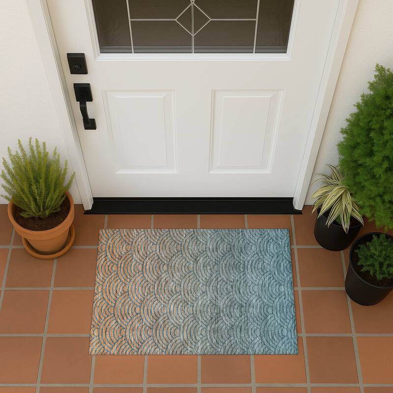 Machine Washable Indoor/ Outdoor Contemporary Poppy Chantille Rug - Teal - 1'8" x 2'6"
