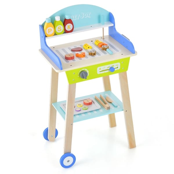 slide 2 of 6, Kid's Pretend Barbecue Grill Play Toy BBQ Grill Set w/ Smooth Wheels colorful