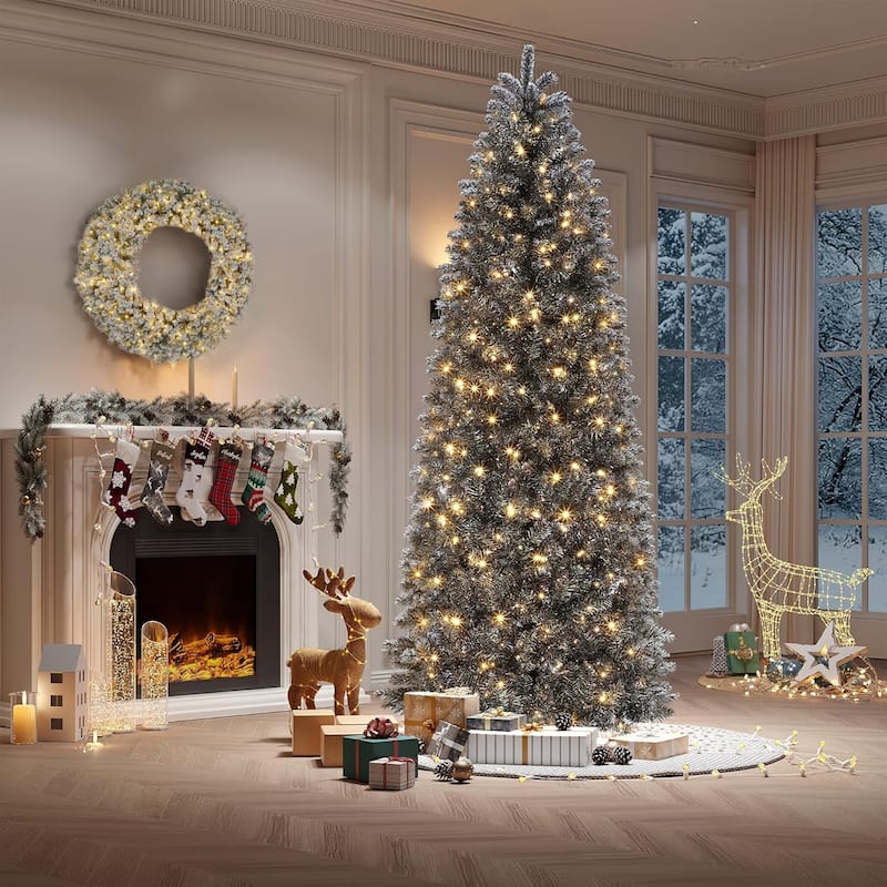 Prelit 4.5Ft Rose Gold Tinsel Fake Christmas Tree with 150 Warm White LED Lights, Metal Stand - 7.5 Foot - Black