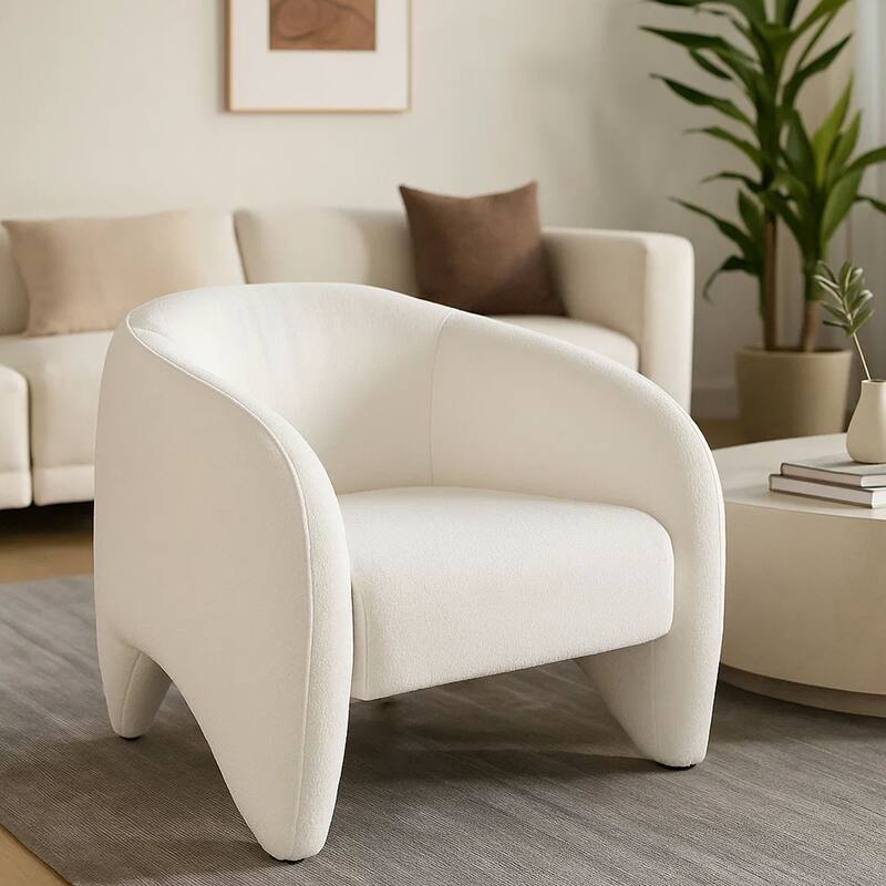 Kiol Accent Chair, 33 Inch, White Padded Polyester Curved Design