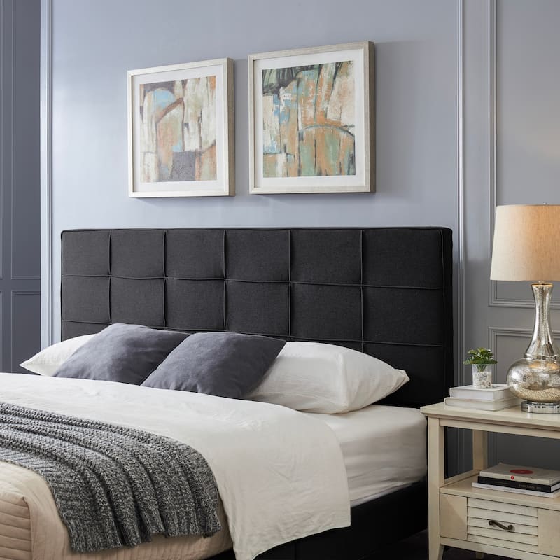 Roomfitters King Size Upholstered Headboard with Modern Grid Stitching and Adjustable Height - Black