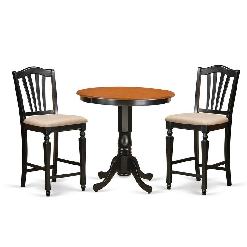 Counter Height Dining Set - 3 Piece Table & Chair Set - Round Pedestal Table - Kitchen Dining Room Furniture