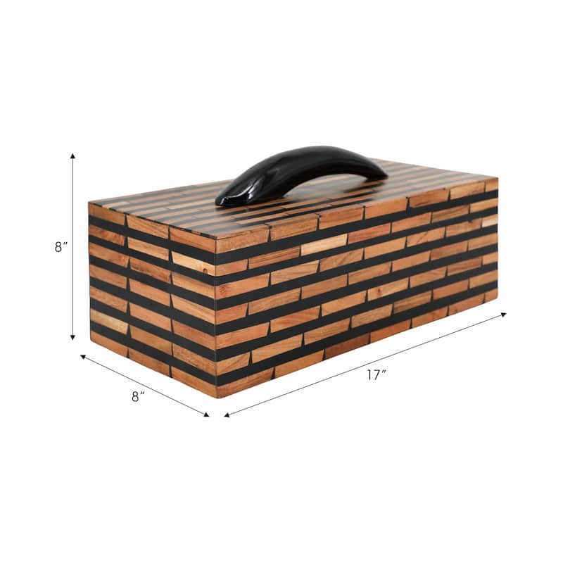 Brick-Pattern Decorative Box with Lid - 17", Black & Brown - 17.0"