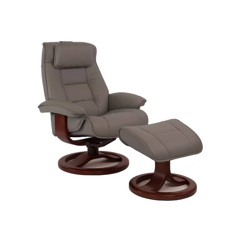 Fjords Mustang Leather Recliner and Ottoman - Large - Granite with Espresso Base