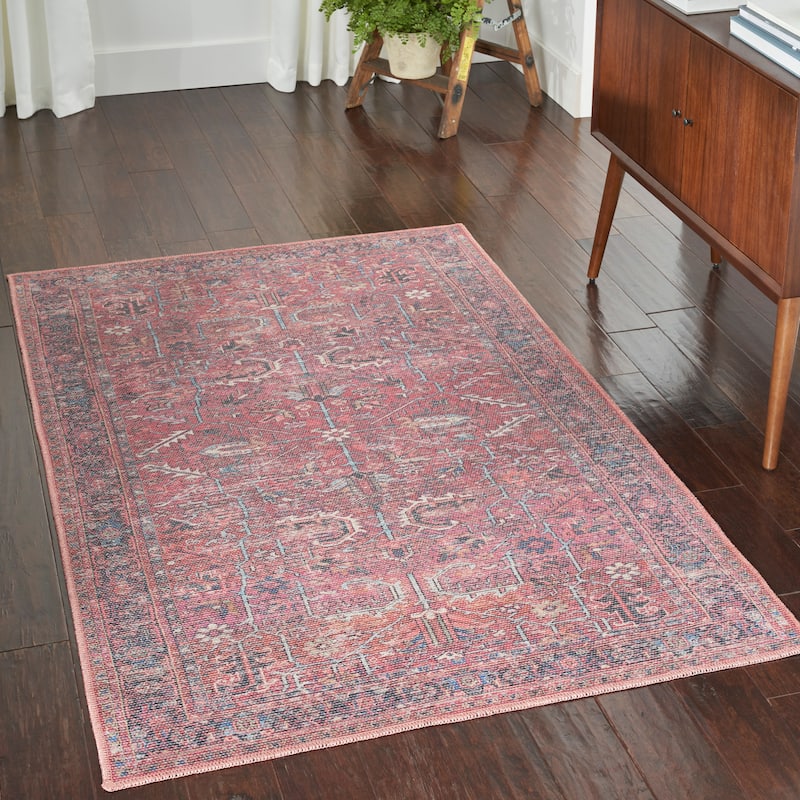 New Concept Washables Vintage Persian Floral Machine Washable Area Rug - 4' x 6' - Brick - Rectangle