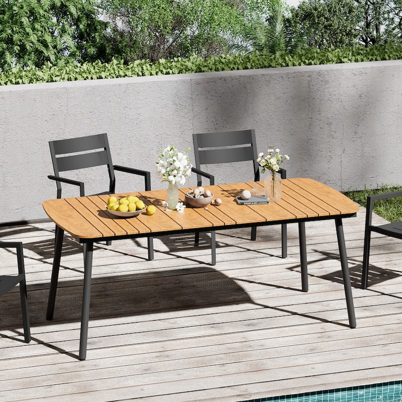 Outdoor Patio Dining Table Rectangular Aluminum Outdoor Table for 6/8/10 Person - Brown, 70.9 inches long