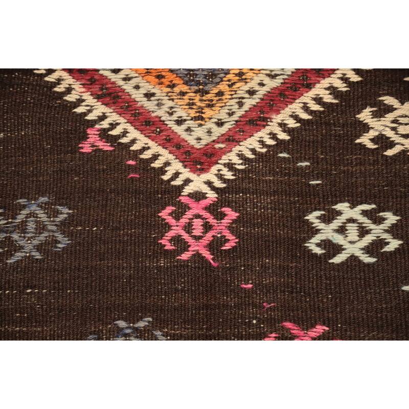 Hand Woven Oriental 100% Wool Carpet Southwestern Tribal Brown Kilim Runner Rug - 9' 3'' X 3' 6''