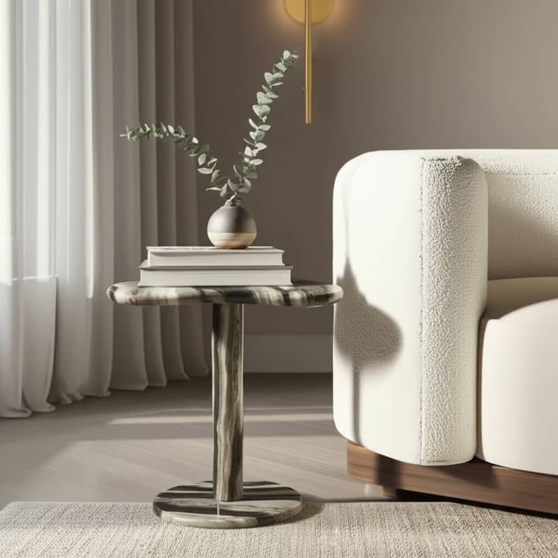 Marble Stone Accent Table Organic Pattern Savoir Design - 21" Black - 17.75" x 12.75" x 20.5" - Marble - 17.75" x 12.75" x 20.5" - Black