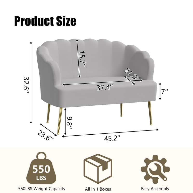 Velvet Comfortable Softness Metal Legs Loveseat Sofa