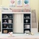 preview thumbnail 3 of 10, Full Size Solid Wood Loft Kids Bed Frame with 2-Four-Layer Storage Cabinets, Guardrails, Staircase & Curtain, White+Blue