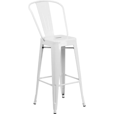 Collins 30'' High White Metal Indoor/Outdoor/Patio/Bar Barstool w/Back