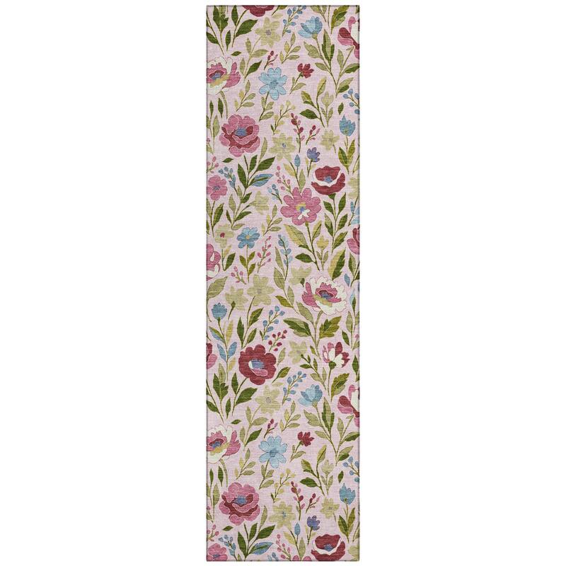 Machine Washable Indoor/ Outdoor Floral Garden Chantille Rug