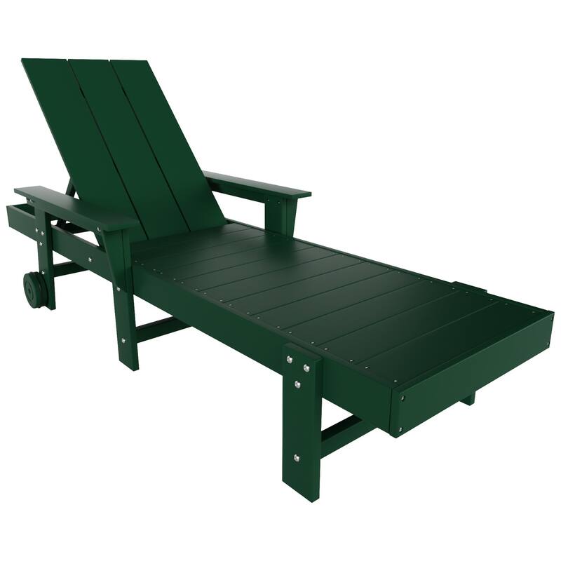 Shoreside Modern Poly Reclining Eco-Friendly All Weather Chaise Lounge With Arms & Wheels