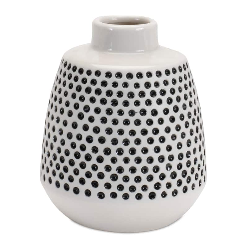 Bubbled Ceramic Bud Vase - 4.75" - Black and White - Set of 2