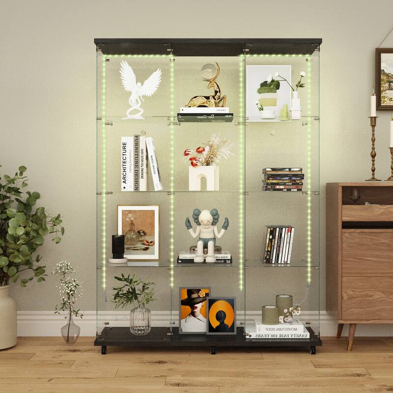 Glass Display Cabinet,Wine Cabinet,File Cabinet,With Bluetooth Led Light Strip,Lock On The Door,Equipped With Cast - Black