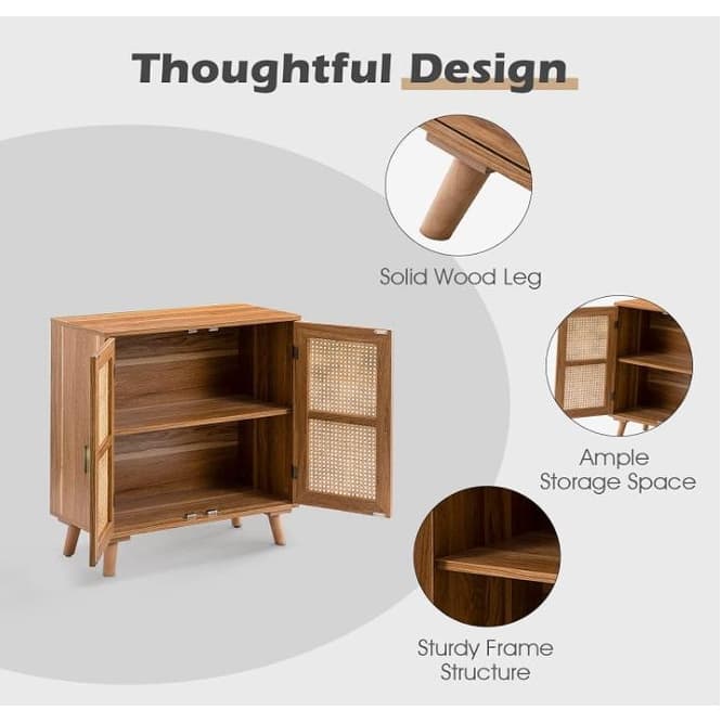 Woodland Multifunctional Rattan-Accented 2-Door Storage Stackable Buffet Cabinet with Solid and Wood Frame by HULALA HOME