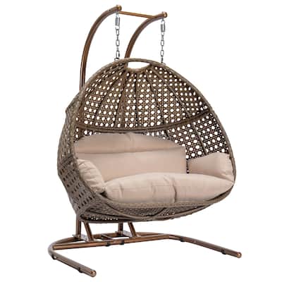 Double-Seat Hanging Swing Chair with Stand and Cushion