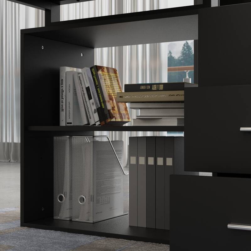 55" L-Shaped Computer Desk - Storage Workstation - 5 Colors Large