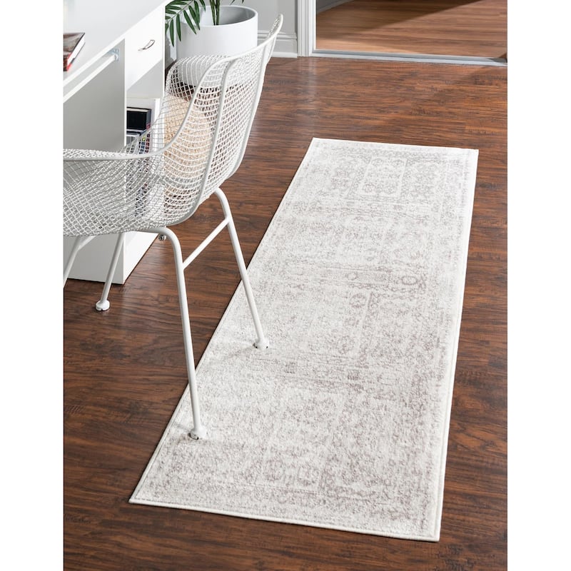 Contemporary Trabzon Collection Area Rug - Cream-Gray - 2'7"x12'