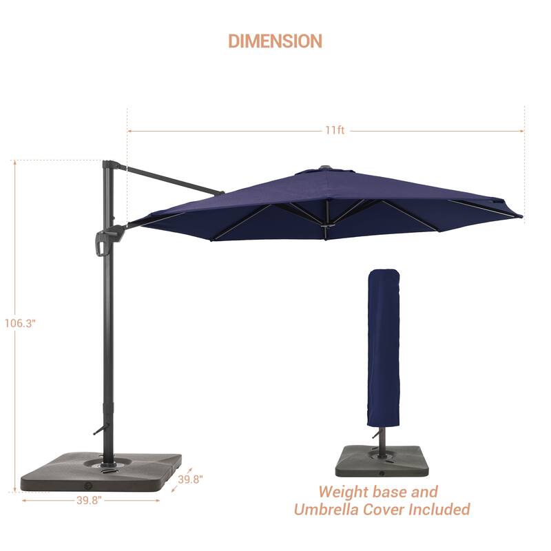 LIVOOSUN 11ft Patio Offset Umbrella Cantilever Umbrella with Base