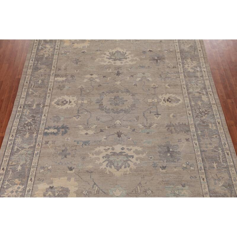 Hand Knotted Oriental 100% Wool Carpet Transitional All-Over Beige & Ivories Oushak Area Rug - 12' 1'' X 9' 1''