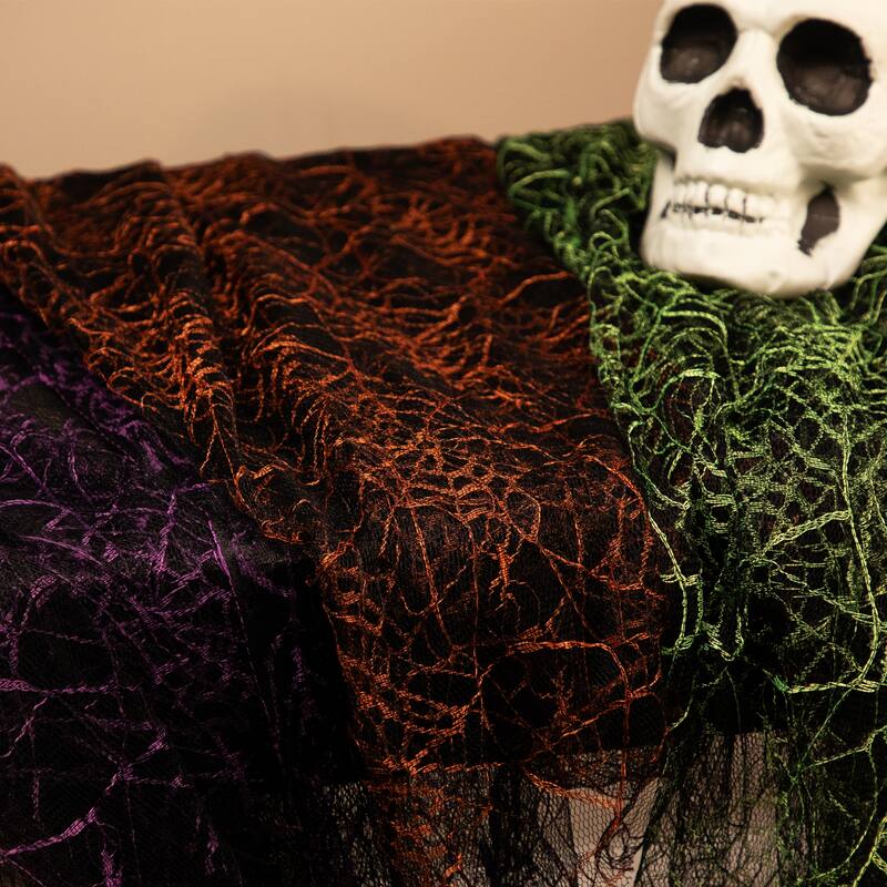 Fabric Spiderweb Halloween Decorations - Purple, Orange, Green - 6' - Set of 3