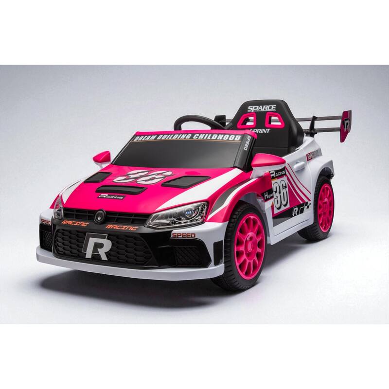 12V Electric Kids Ride-On Car with Remote Control, Music, Lights, Seat Belt, Opening Doors, 4-Wheel Suspension - Pink