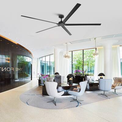 84" Black Industrial Large Indoor/Outdoor Commercial Ceiling Fan with Remote