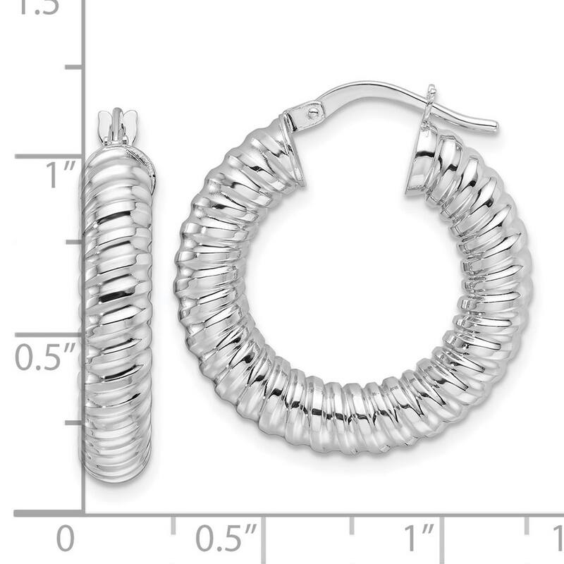 Curata 14k White Gold Polished Hollow Spiral Round Hoop Earrings - 24.7x23.6mm