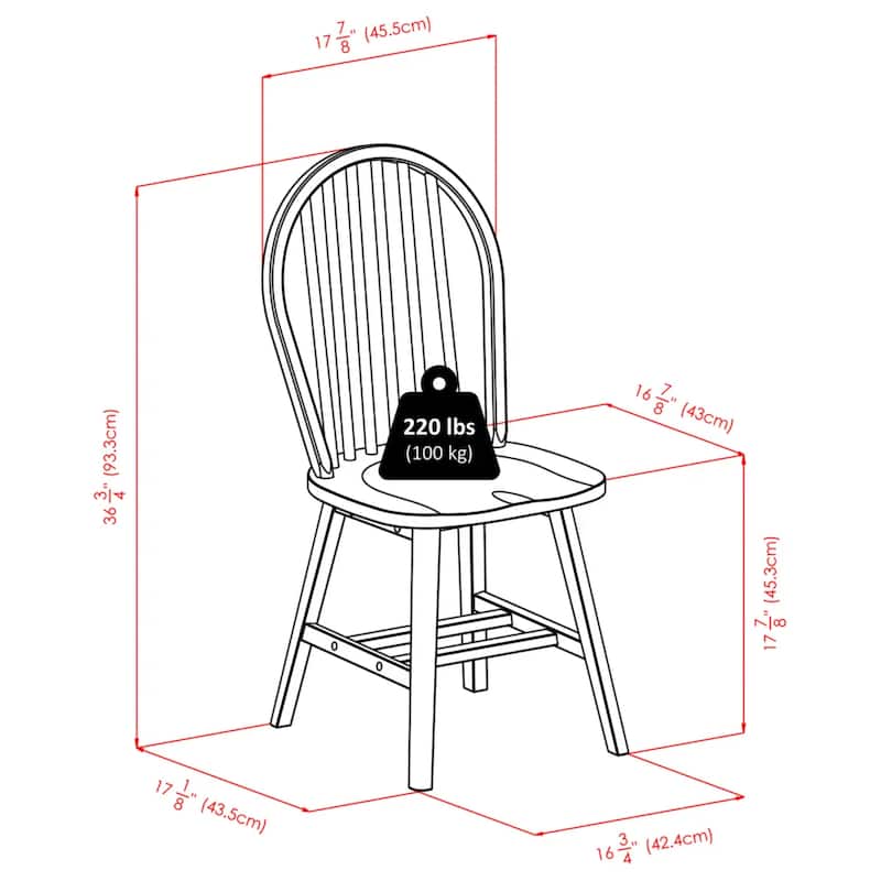 2-Piece Spindle back Dining Chairs - 36.75" - Brown