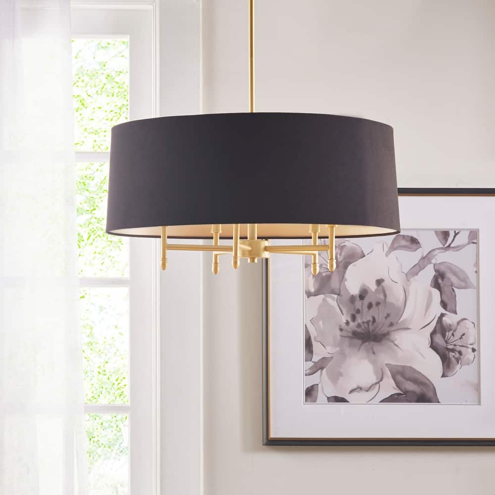 Madison Park Signature Presidio 5-Light Dimmable Chandelier with Drum-shaped Fabric Shade & Adjustable Height