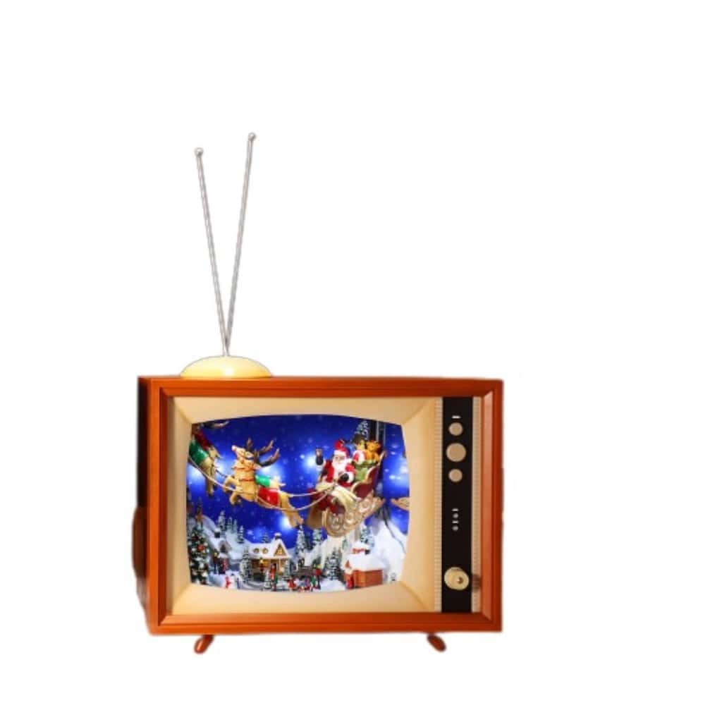 LED Lighted Santa on Sleigh TV Christmas Table Decor 15.5" Brown